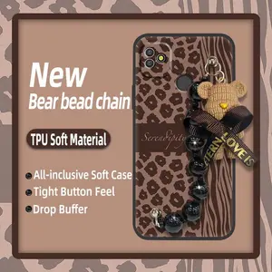 soft case Bear bracelet Phone Case For Tecno POP5P Dirt-resistant Waterproof Black pearl pendant Cartoon cute silicone Simplicity Anti-knock Back Cover Skin-friendly feel
