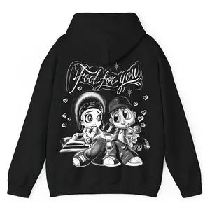 F00l 4U Chicano Clothing, Chicana Art, Cholo Chola outfit Cotton Fabric Menswear Casual, Streetwear hoodie, Full size, full color art blue