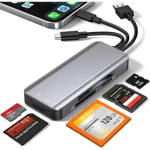5-in-1 Multi Memory Card Reader, SD/TF/CF/MS/M2/Cfast/Memory Stick Pro Duo/ SD Card Reader Adapter for i-Phone/i-Pad USB C and USB A Devices,No Application Required Plug and Play