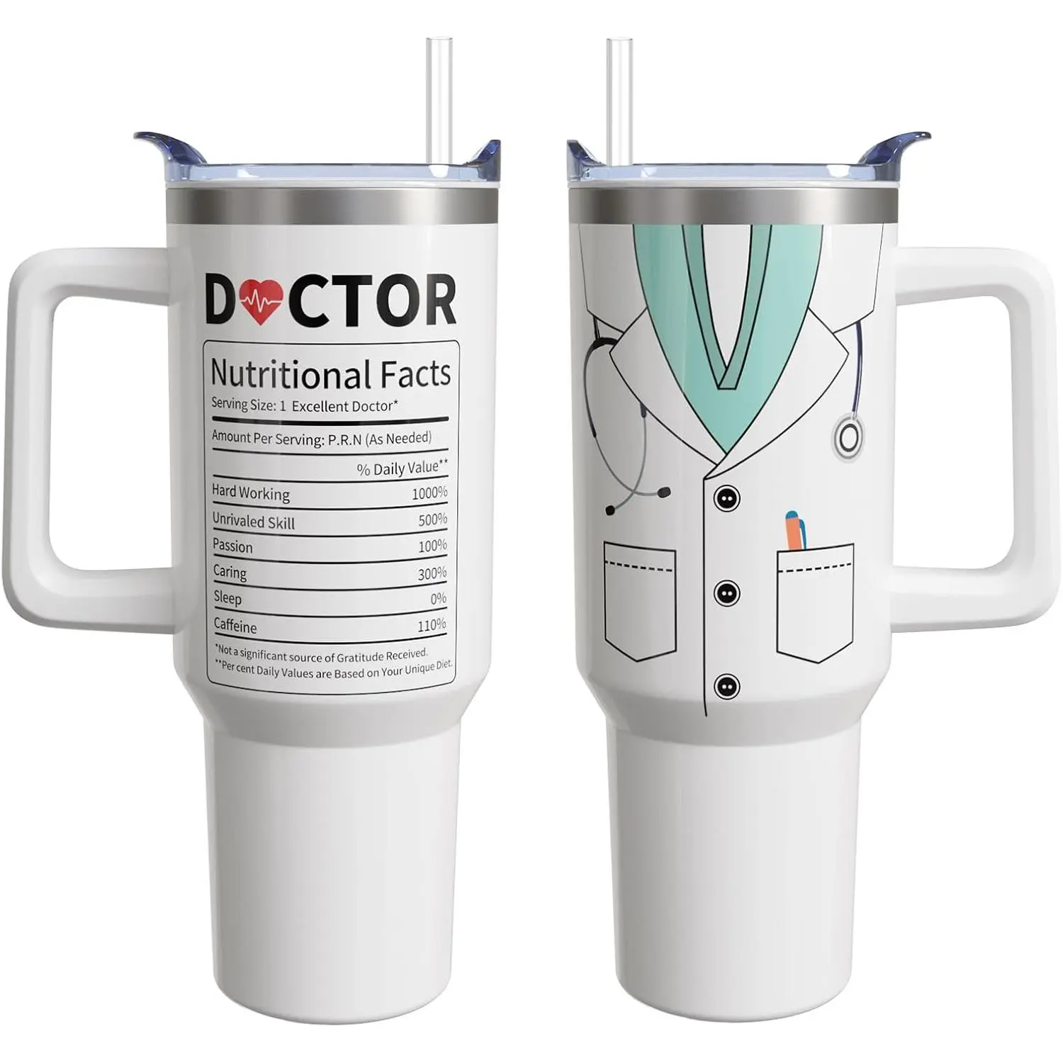 40 Oz Insulated Stainless Steel Vacuum Tumbler Flask - Leakproof Lid, Handle, Straw, Tapered Base, Portable Kitchenware Drinkware, 1PC Doctor Graduation Gift for Fathers Day, Valentines Day, Tumbler Drinkware
