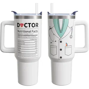 40 Oz Insulated Stainless Steel Vacuum Tumbler Flask with Leakproof Lid, Handle, Straw, Tapered Base - Portable Drinkware, 1PC Doctor Graduation Gift