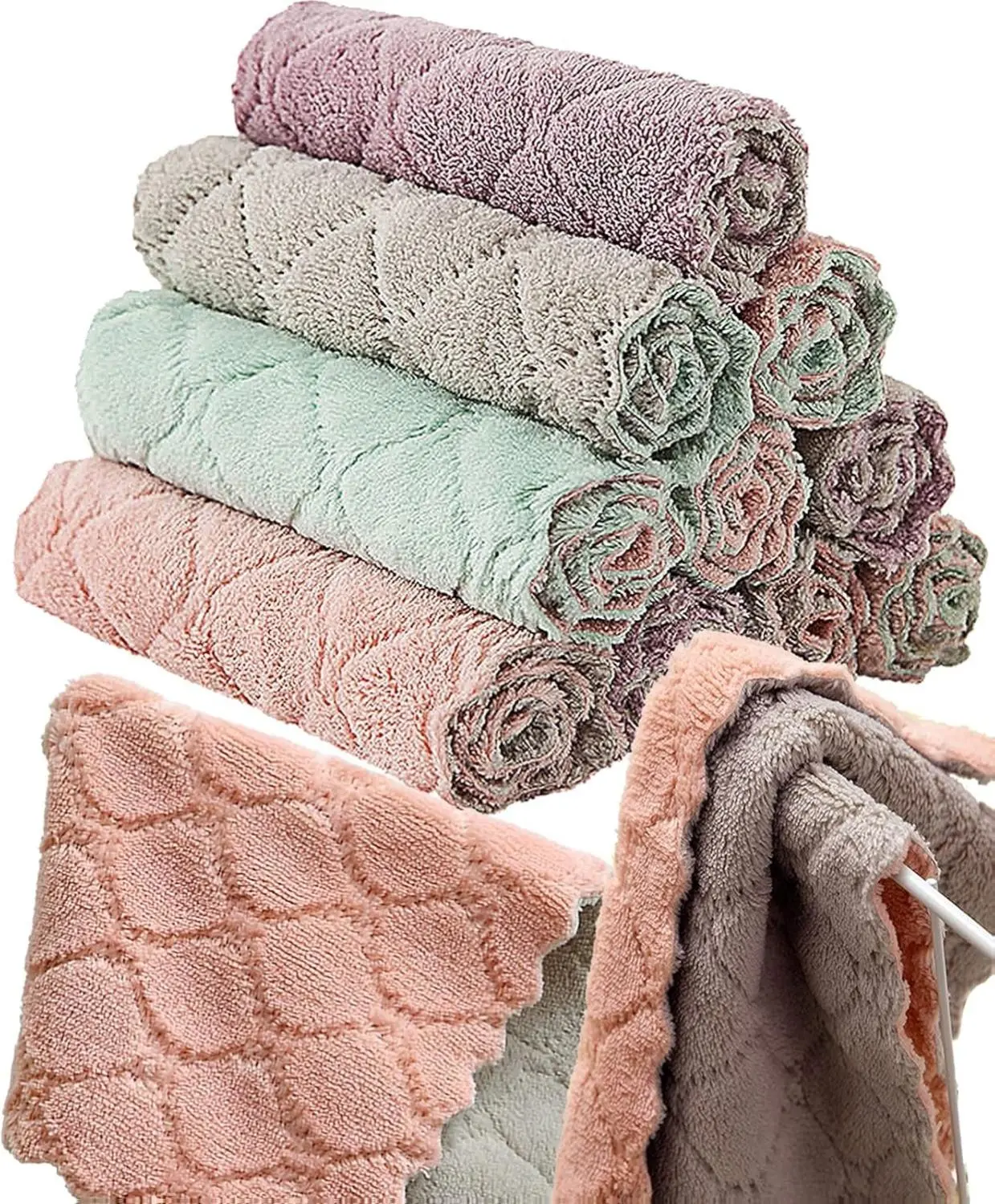 12 Pack Thick Coral Velvet Microfiber Kitchen Towels - Quick Dry, Lint-Free, Double-Sided, Soft Absorbent Reusable Cloths for Glass, Mirrors - Long-Lasting Dishtowels, Hand Towels for Household Cleaning