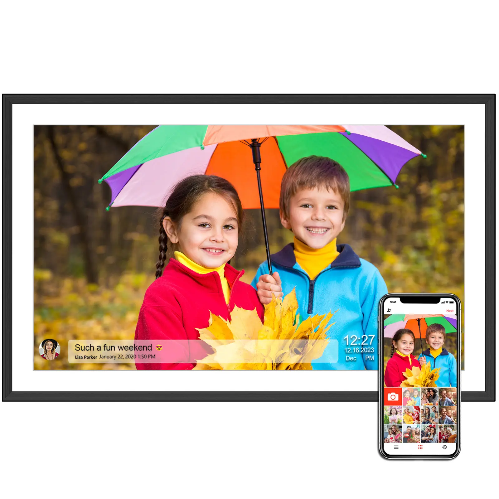 15.6 Inch Rectangular Decorative Digital Photo Frame for Home Decor, 1920x1080 IPS FHD Touchscreen, WiFi, SD Card/USB Compatible, Auto-Rotate, Hangable-Mountable Design, Free App Remote Media Sharing, Displaying Photos Capability