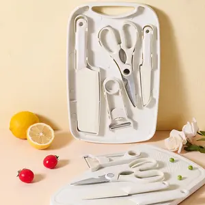 5-Piece Multi-functional Cutting Boardset,Scissors,Kitchen Knives,Fruit Knives,Peelers,Portable and Easy to Clean,Great Kitchen Tool