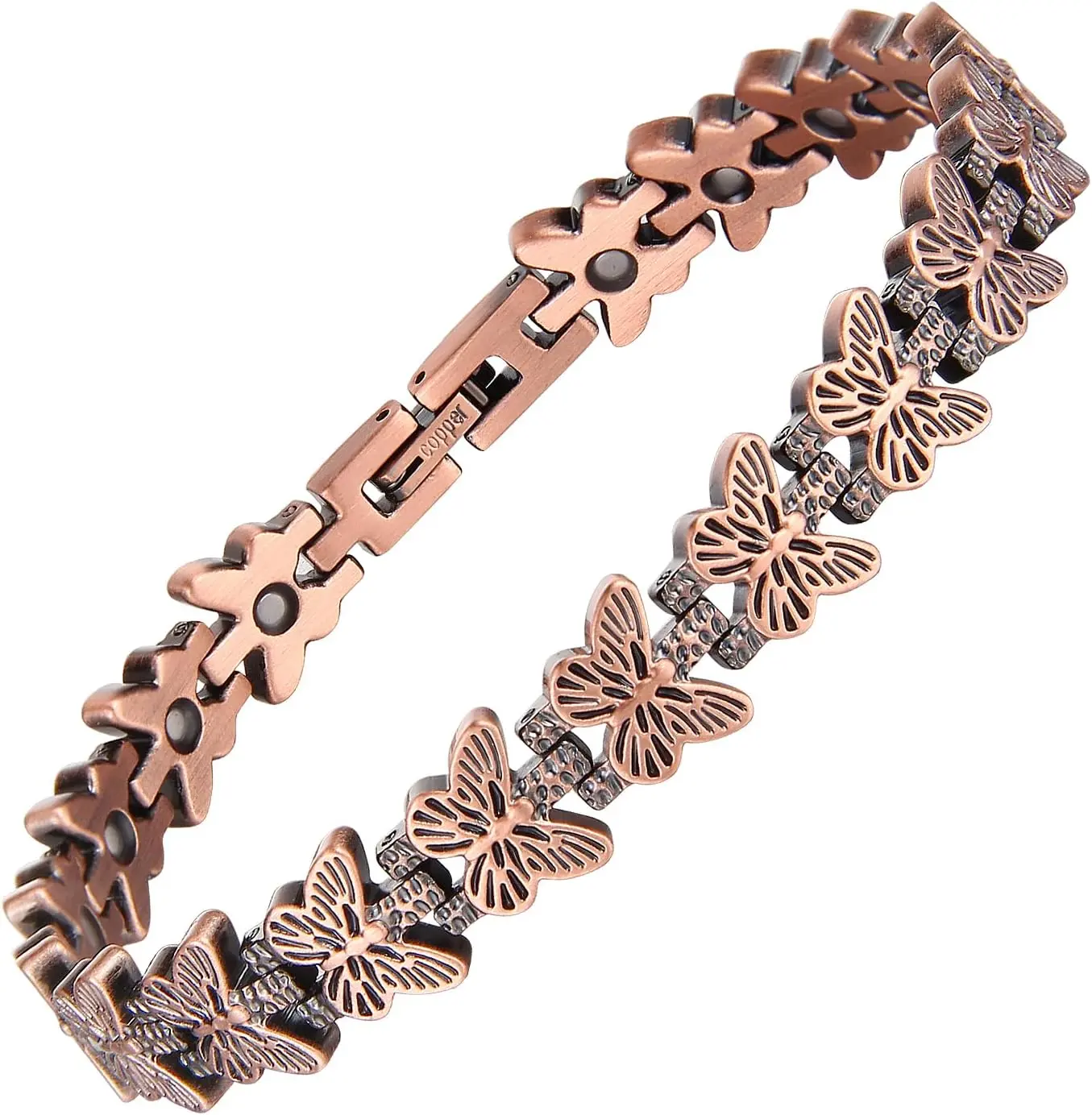 Copper Bracelets for Women, Pure Copper Magnetic Bracelet with 3500 Gauss Neodymium Magnets, Butterfly Pattern Adjustable Bangle, Free Sizing Tool & Jewelry Box, Valentine's Day, Birthday, Mother's Day Gift for Women