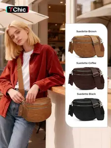 Trendy Suedette Crossbody Bag, Spacious Bum Bags for Women, Large Imitation Suede Shoulder Fanny Packs, Casual Sling Purse with Adjustable Strap and Coin Wallet, Ladies' Saddle Handbags for Daily Outdoor, Casual Commuter Bag, Classic Shoulder Bag
