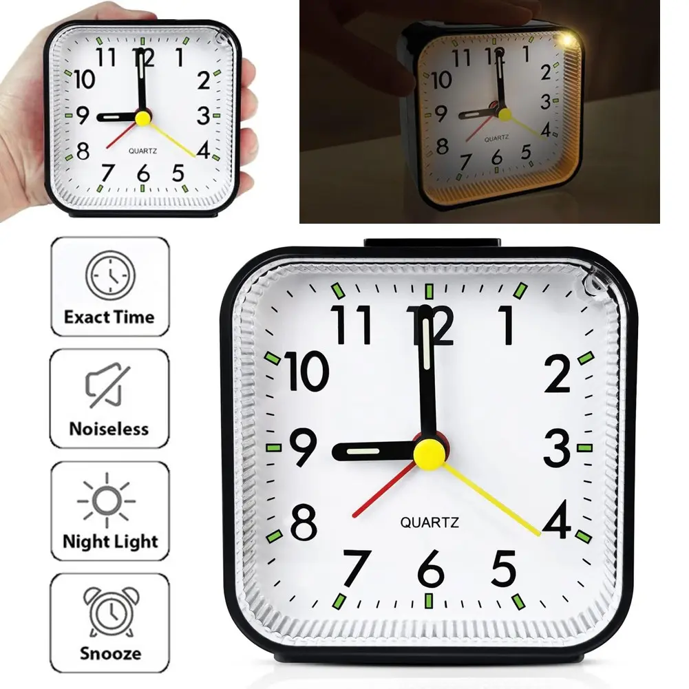 SJPACK Analog LED Desk Alarm Clock - Battery Operated Clock, Quiet Non-Ticking, Luminous Nightlight Sleep Aid, Lightweight, Room Decor Kid Room Classic Home Supply, Snooze Function, Analog Alarm Clock