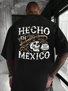Men's Casual Loose-Fit Short Sleeve Knit T-Shirt, Halloween Skull Graphic Print, Comfortable Round Neck Tee for Outdoor Gym Shopping