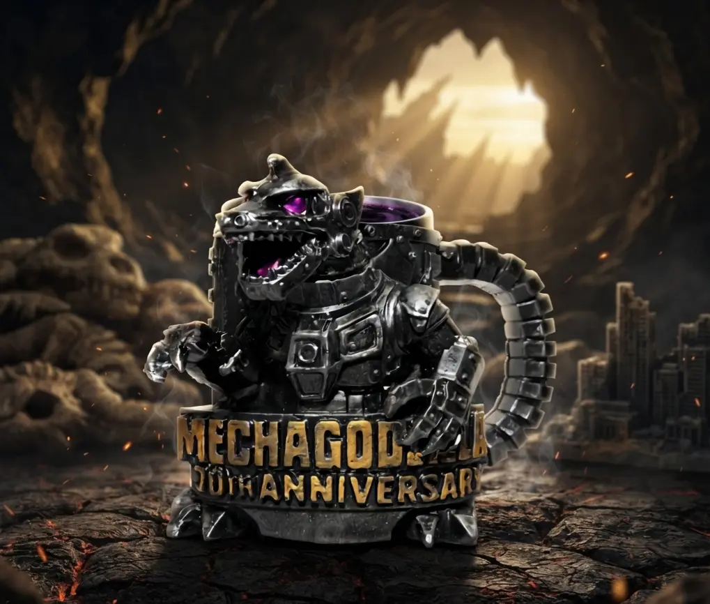 Premium Mechagodzilla Themed 12oz Coffee Mug - Mechanical Kaiju Tankard with Detailed Armor Panels, Fixed Liner, 70th Anniversary Washable Drinkware, Unique Gift for Him
