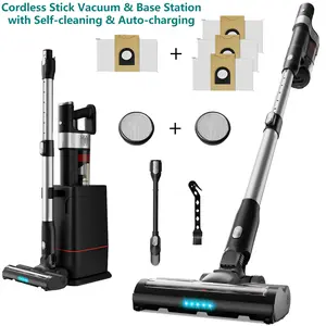 【NICOLE SELECTION 2026 newly upgraded】 Cordless Stick Vacuum Cleaner with Self-Cleaning Base Station,  Lightweight Handheld Vacuum for Home Use, 2-in-1 Brush & Motorized Brush, Auto/Manual Dust Collection, 4-5H Charging, 2 Speed Modes