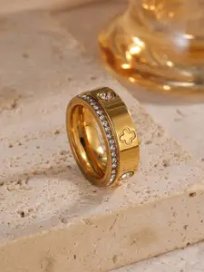 Women's Stainless Steel Four-Leaf Clover Ring Set, Casual Design Luxury Couple Rings, All Seasons Jewelry Accessories