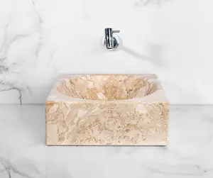 Bahia Beige Square Marble Sink with Free Marble Soap Dispenser for Elegant Bathrooms - Luxurious Marble Finish