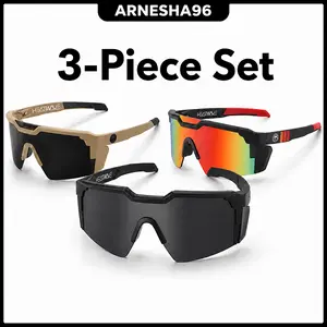 Sport Wraparound Sunglasses 3 Pair Set for Men Women, Futuristic Shield Cycling Glasses with Smoke Black Lens, Beige Frame, Colorful Mirrored Lens, Lightweight Outdoor Sports Eyewear for Driving Running Hiking Fishing Beach Travel Accessories