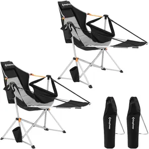 KingCamp 2-Pack Rocking Swing Hammock Chairs with Detachable Footrest, 400lbs Heavy Duty, Folding Portable Oversized Set with Cup Holder & Pillow for Outdoor Beach, Lawn, Rocking Swing Hammocks