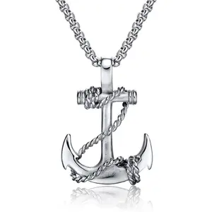 Anchor Necklace for Men Vintage Navy Nautical Pirate Pendant Stainless Steel Anchor Chain Necklace, 21.6 inch Fashion Statement