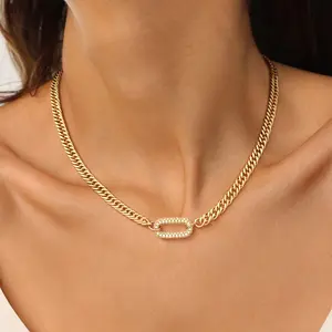Tewiky Zirconia Pendant Necklace for Women, Dainty Gold Necklace  Paperclip Choker Necklaces Cute Open Oval Necklaces Simple Gold Necklace Jewelry Gifts for Women Trendy