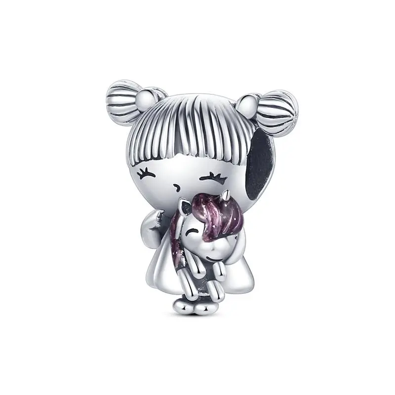 MULA Unicorn Dream Girl Charm – 925 Silver Plated & Oil-Dropped Fairytale Beads, a dreamy gift for girls and women, suitable for Pandora bracelets and necklaces