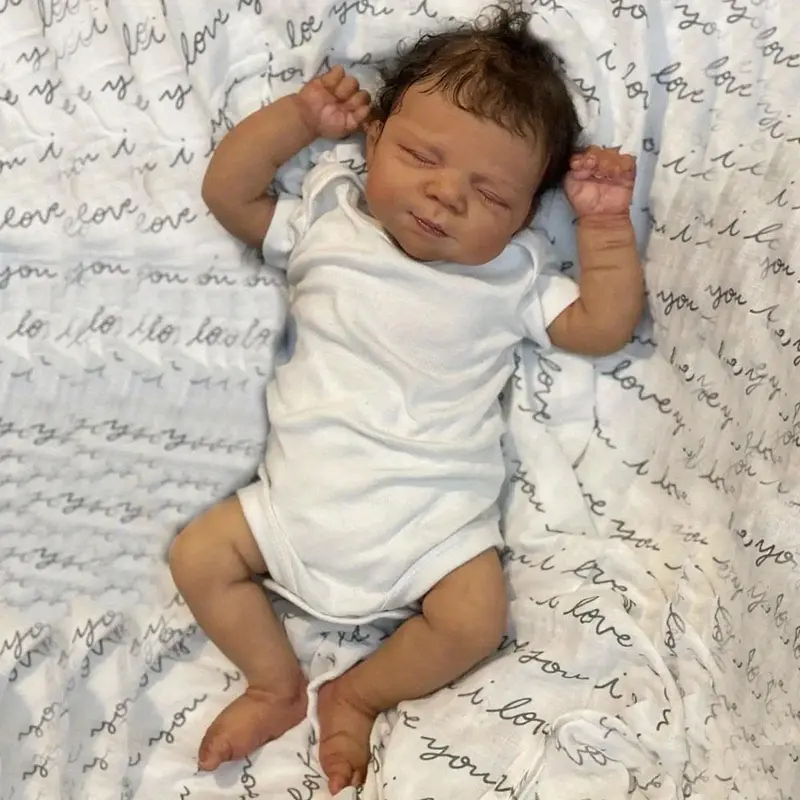 Realistic 48 CM Cloth Body Black Skin Reborn Baby Sleeping Doll, 19 Inch Alive Newborn Bebe Cute Bedtime Toy Child Birthday Gift