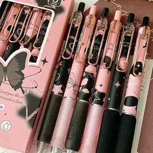 Butterfly & Rose Flower Design Retractable Gel Ink Pen, 6 Counts/set 0.5mm Fine Point Black Ink Writing Pen, Cute Writing Pen for School, Office, and Home Use, Retractable Pens