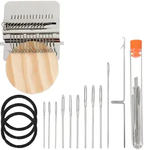 Mini Loom Machine Kit, Wooden Weaving Tool with Stainless Steel Needles, Loom Type Weave Tool for Beginners Quickly Mending Jeans Mending Socks Clothes
