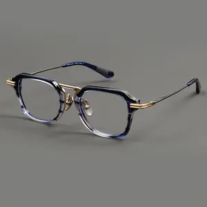 JoJo's _Handcrafted Vintage-Style Square Tortoiseshell Eyeglass Frames Made of Pure Titanium, Large Frame for Business Men