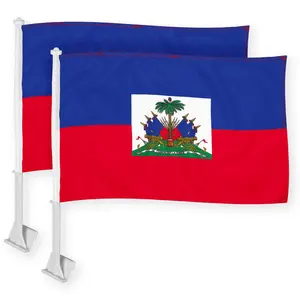 G128 2 Pack: Haiti Haitian Car Flag | 11x17 In | Double LiteWeave Pro Series Double Sided Printed 150D Polyester | Flagpole Included | Perfect for Festival Celebrations, Parades