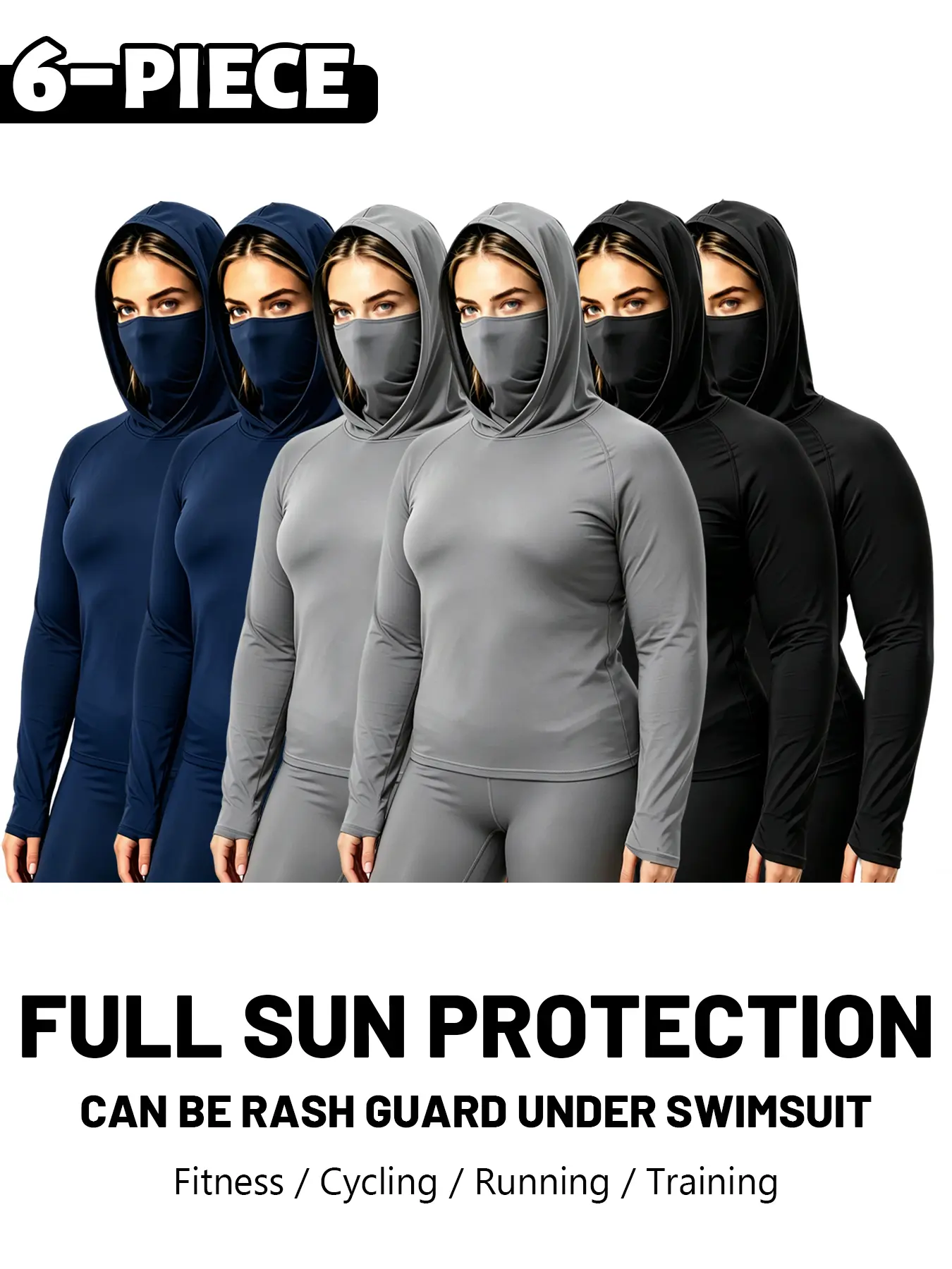 Stay Cool & Protected! 6-Pack Unisex Breathable Sun Hoodies with Built-In Face Mask, Ideal for Running, Workout, Fishing, Gardening, Construction Work, Hiking, Sports & Beach Days