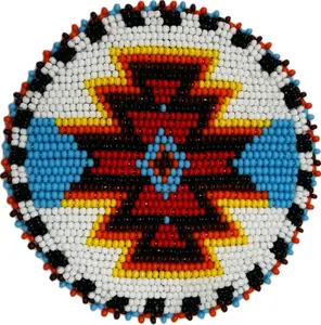 Handmade beaded White native style Aztec 3 inch rosette/applique