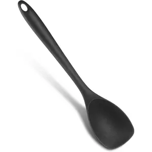 Heat Resistant Silicone Spoon Spatula, Non stick Flexible Scraper Food Grade Rubber Spoonula Seamless Spreader Baking Bowl Scraper for Cooking Baking Mixing Scraping Stirring Nonstick Cookware(Black)