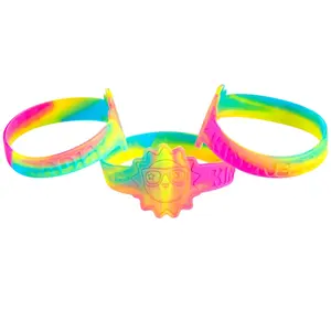 7 1/4" Kindness Sun Bright Rainbow Rubber Bracelets - 24 Pc.