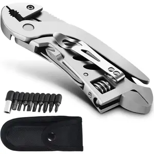 Portable Folding Adjustable 7-in-1 Multitool Wrench Stainless Steel Multifunctional Tool with Pliers Wire Cutter Flat & Phillips Screwdriver