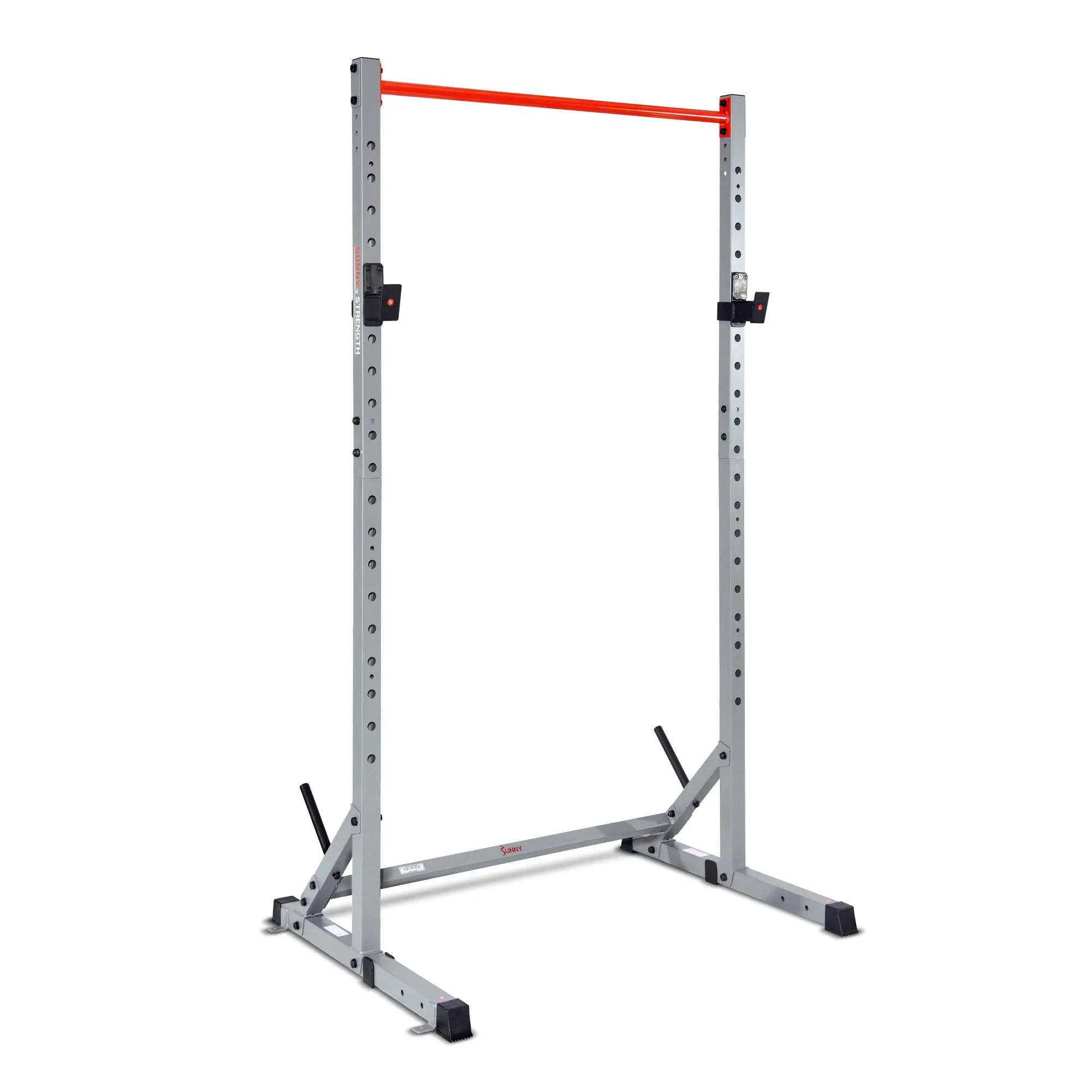 Sunny Health & Fitness All-In-One Adjustable Power Squat Rack, Home Gym Workout Fitness, Multi-Functional Weight Lifting Rack Cage, Pull-Up Bar, Spotter Arms, J-Hooks, Barbell & Plate Storage, Heavy-Duty Steel Bench Press & Squat Support, 720 lbs Capacity
