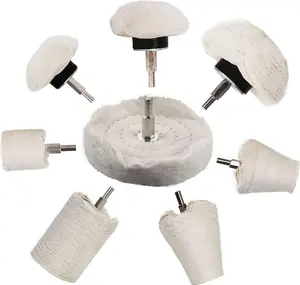 Buffing Wheel for Drill - 8 Pcs Polishing Pad Buffing Wheel Kit White，Wheel Shaped Polishing Tool with 1/4 Handle for Metal 、 Plastic、Ceramic、Glass、Woods、Machine Jewelry etc