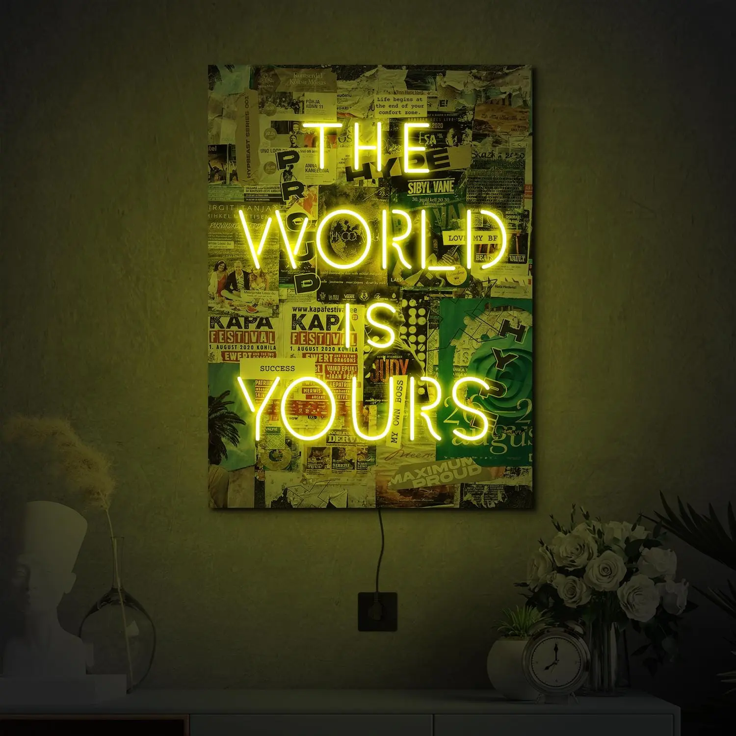 The world is yours neon sign, Collage neon sign, Travel neon sign, Travel pop art artwork, Travel print poster, The world is yours art decor Decoration Artistic