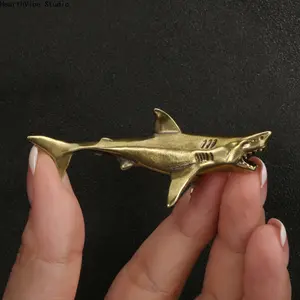 Collectible Figurines, Cross-Border Vintage-Style Brass Shark Small Statue Decorative Piece for Tea, Desktop, Office, And Bookshelf Ornament, Collectible Craft