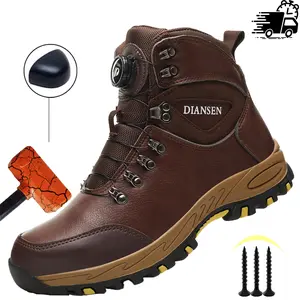 Waterproof Safety Boots Men Indestructible Steel Toe Work Boots Anti-smash Stab-resistant Safety Shoes Men New Fashion Rotary Buckle Protective Boots Construction Work Shoes Anti-slip Roofing Shoes puncture proof