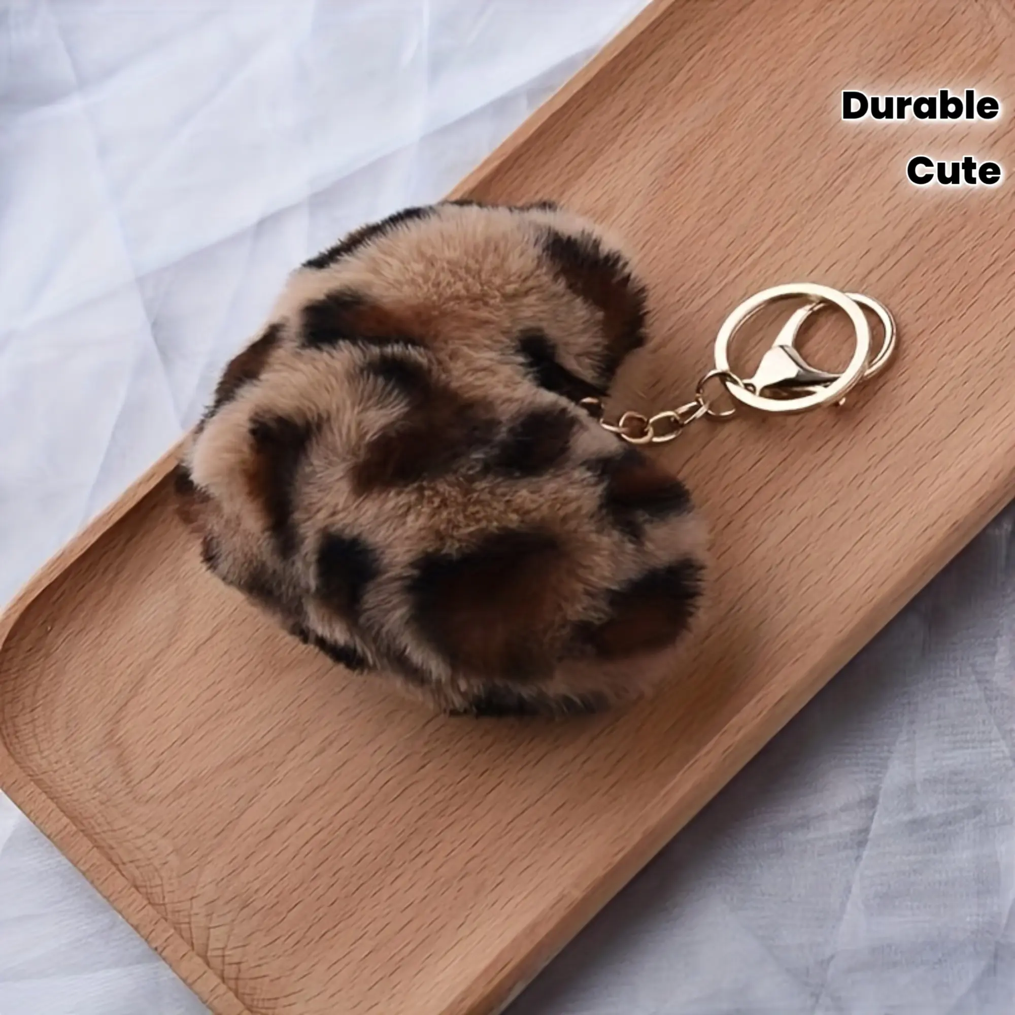 Women's Heart-Shaped Leopard Plush Keychain - Black & Golden Animal Print, Soft Fluffy Stainless Steel Key Ring, Cute Durable Stainless Steel Jewelry Accessory for Handbags, 1pc