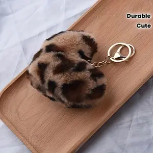 [Leopard Plush Keychain] Heart-Shaped Leopard Plush Keychain - Black & Golden Animal Print Soft Fluffy Key Ring Accessory for Women's Handbags & Backpacks, Cute Charm for Purses, Durable Design - 1pc