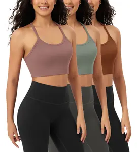 ODODOS 3-Pack Seamless Racerback Sports Bra for Women Ribbed Camisoles Wireless Yoga Bra Crop Tank Tops summerwins