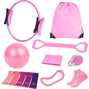 Pilates Kit for Women, Pilates Equipment with 13'' Magic Circle, Pilates Ring and Ball Set with 5 Strength Bands,  Thrust Belt, Compact Workout Set at