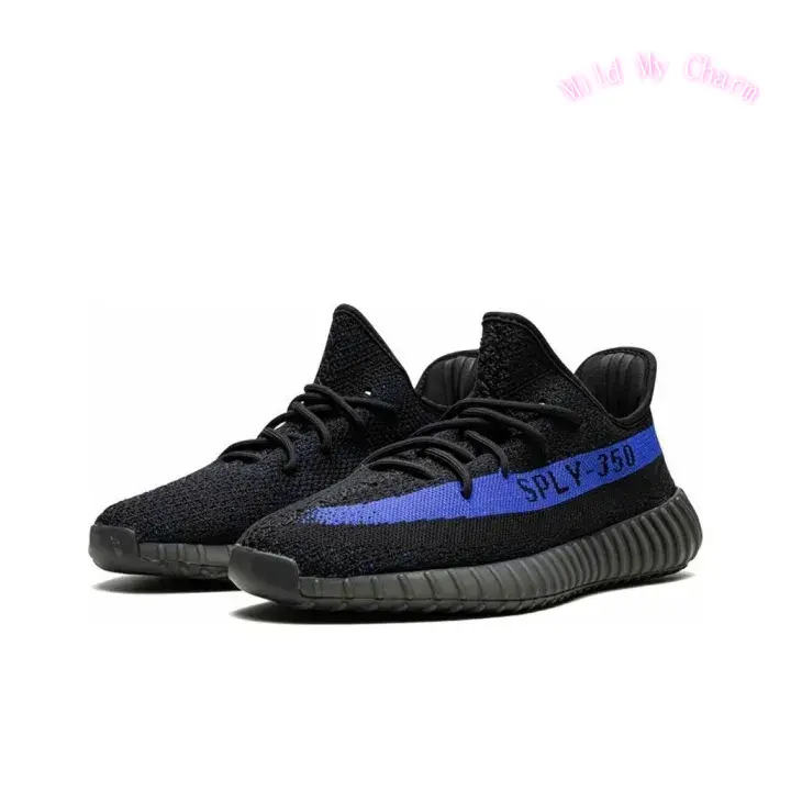 Bright Royal Blue Side Stripe Low Top Running Trainers, Breathable Full Black Stretch Knit Mesh Upper, Charcoal Grey Ridged Foam Thick Cushioned Daily Lifestyle Footwear