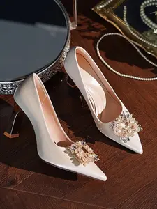 New Women's High Heel Wedding Shoes, Comfortable Single Sole, Fashion Butterfly Knot Design, Versatile Dress Formal Shoes, Elegant Style