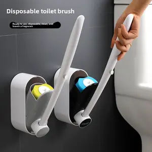 Disposable Toilet Brush with Holder, Deep Clean Toilet Scrubber with Replacement Heads, Quick Clean Toilet Brush for Bathroom, No Drilling