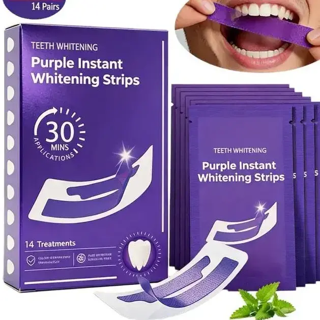14 Treatments-Teeth Whitening Strips,Enamel Safe for Sensitive Tooth,Peroxide-Free Quick Teeth Whitener,Color Correcting for a Brighter Smile Peppermint Gentle Gel Daily Correction Oral,Removes Yellow Stains&Bad Breath