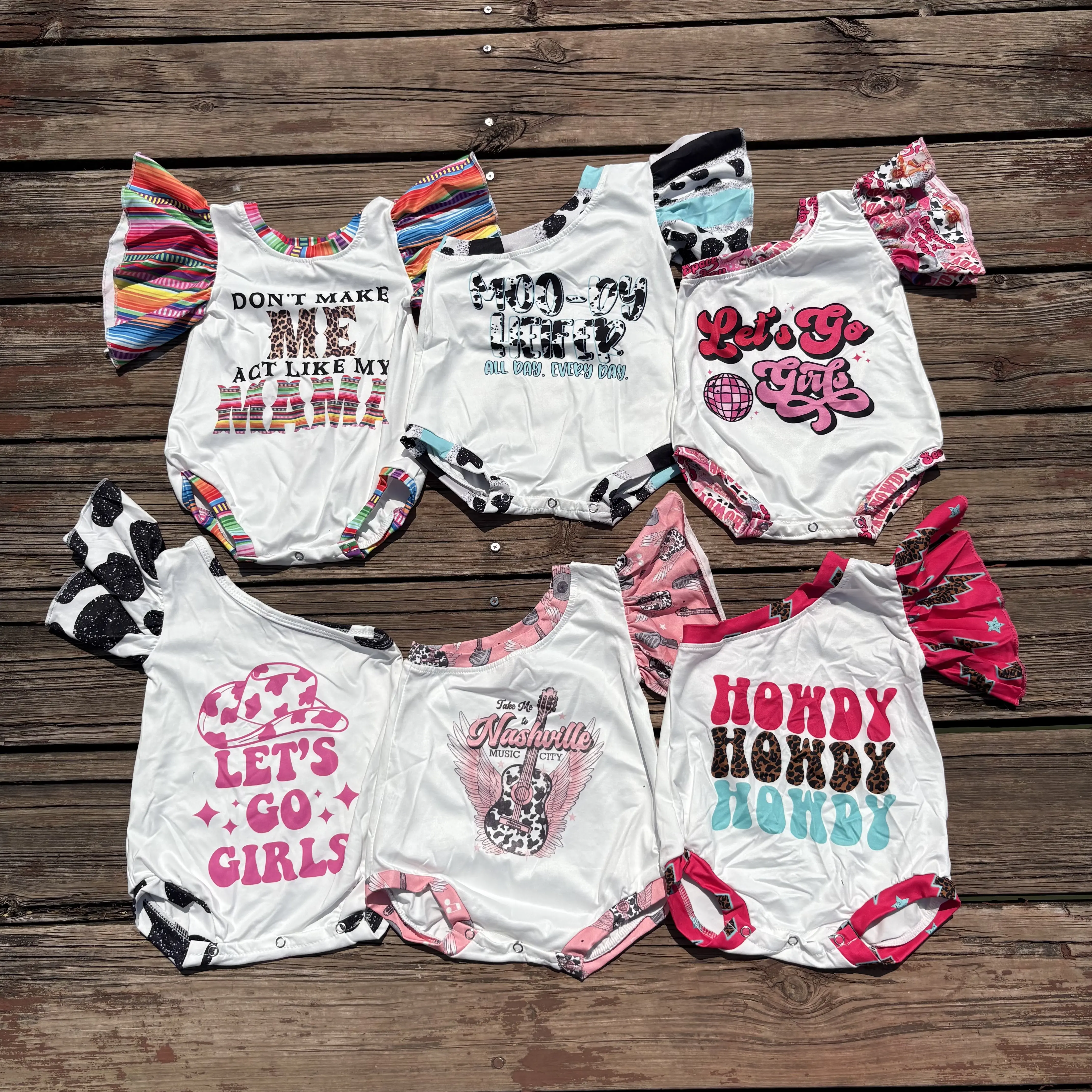 Baby Girls Western Cowgirls Flutter Sleeve Bubble Summer Rompers