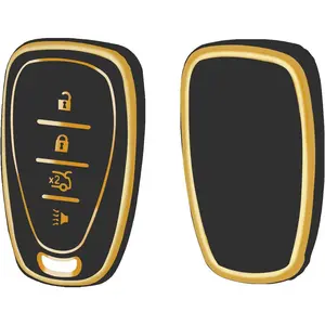 New Upgrade for Chevy Key Fob Cover, TPU Key Fob Case Cover Fits for Chevrolet Chevy Blazer Traverse Malibu Cruze Trax Equinox Trailblazer Bolt Camaro Car Accessories Smart Key Holder, Black