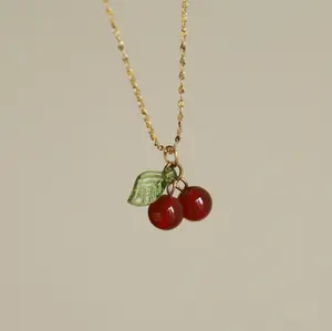 Trending Womens Short Chain Cherry Pendant Necklace Stainless Steel from Luxury Beauty Stop ideal holiday christmas gift