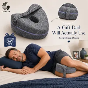 【Father’s Day Gift】GEECO Memory Foam Knee Pillow for Side Sleepers, Heart-Shaped Between-Legs Memory Foam Cushion with Strap, Cooling Washable Cover for Hip & Back Alignment, Grey,summerwins