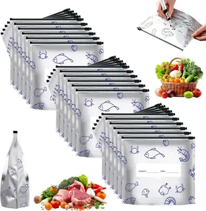 30Pcs Reusable Aluminum Foil Sealable Storage Bags, 2026 New Resealable Vacuum Zipper Pouches for Food, Stand Up Foil Sealable Bags with Label and Zip Lock for Vegetable (Medium)
