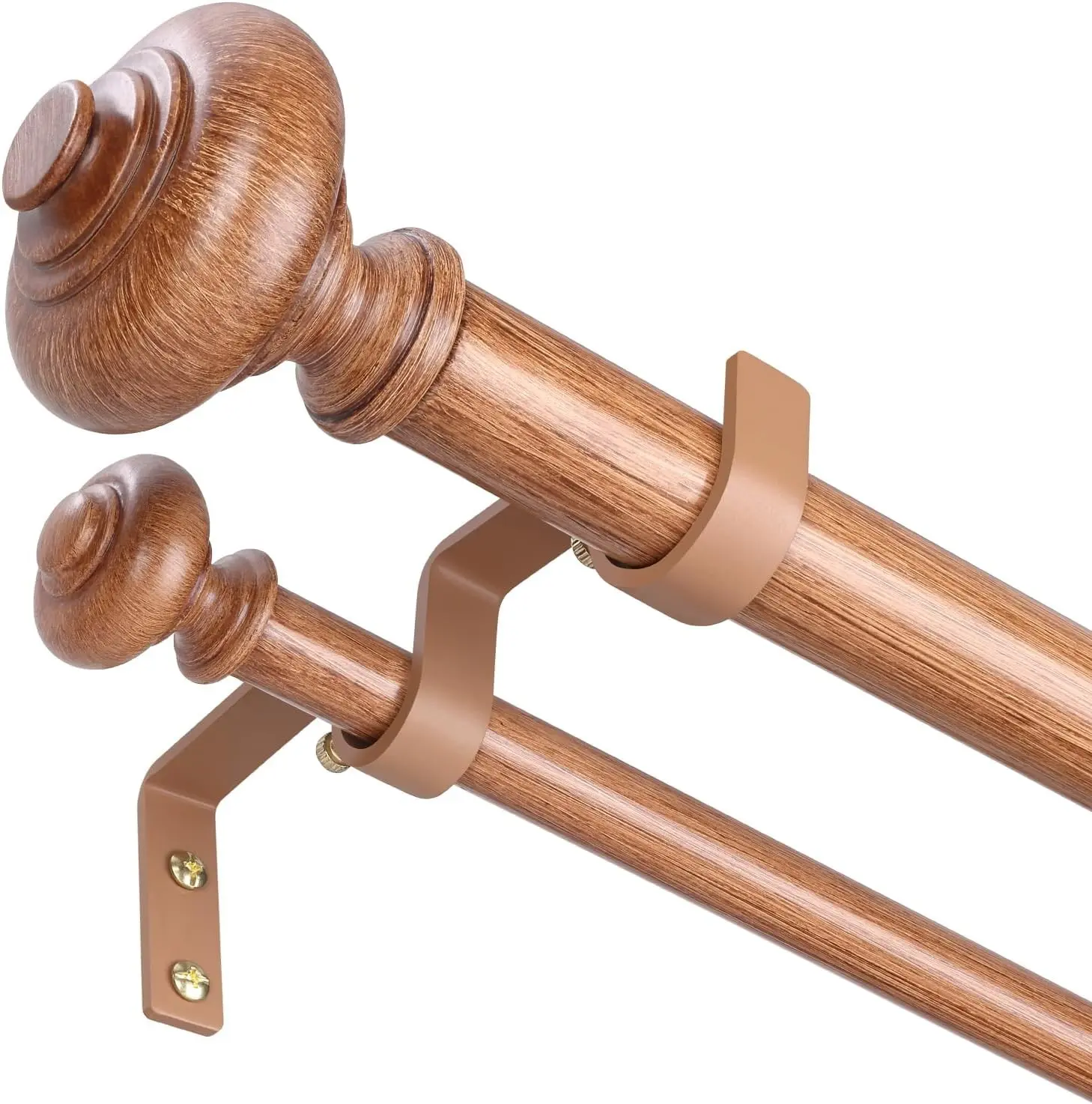Double Curtain Rod, 36 to 153 Inch Wood Decorative Double Rods